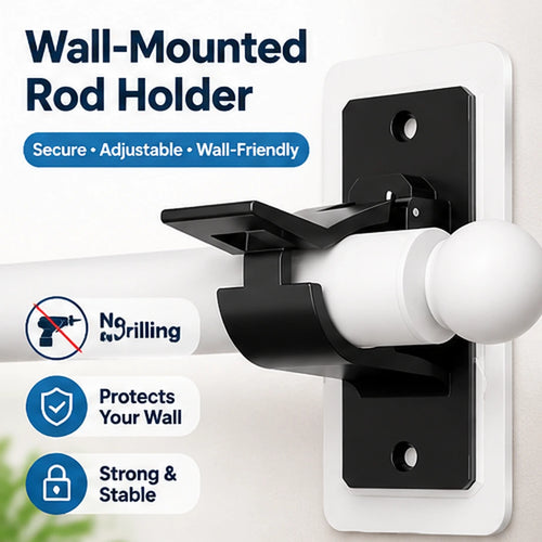 🔧 Adjustable Wall-Mounted Rod Holder – Secure Curtain Rod Support