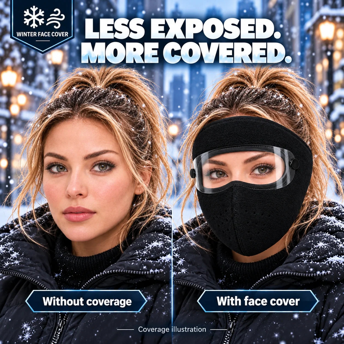 Winter Thermal Fleece Face Mask 2 Pack – Windproof Full Face Cover with Detachable Goggles