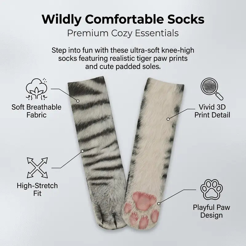 Realistic Cat Paw Socks – Cute Fur Print & Pink Paw Pad Design 🐾