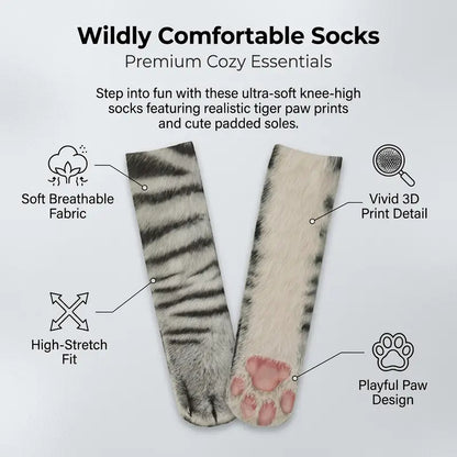 Realistic Cat Paw Socks – Cute Fur Print & Pink Paw Pad Design 🐾