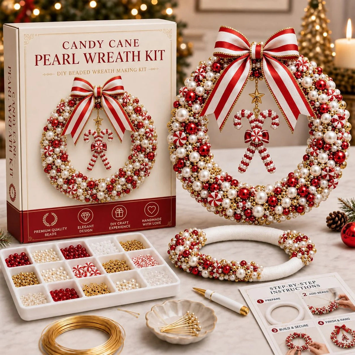 DIY Christmas Pearl Wreath Kit – Create Your Own Beautiful Holiday Decor