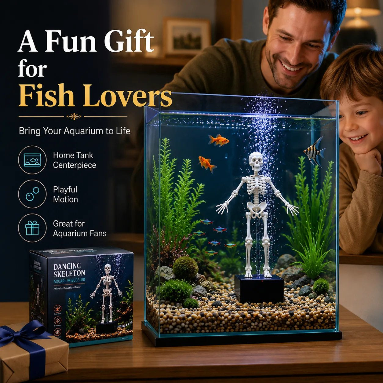 🫧Dancing Skeleton Aquarium Bubbler | Spooky Tank Decor