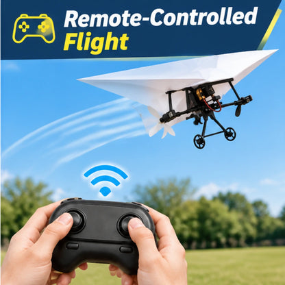 RC Paper Airplane Kit, Remote Control Plane with Gyro Stabilizer & Dual Propellers, DIY Foldable Flying Toy, Easy-to-Fly STEM Toy, Birthday Gift for Kids Boys & Adults