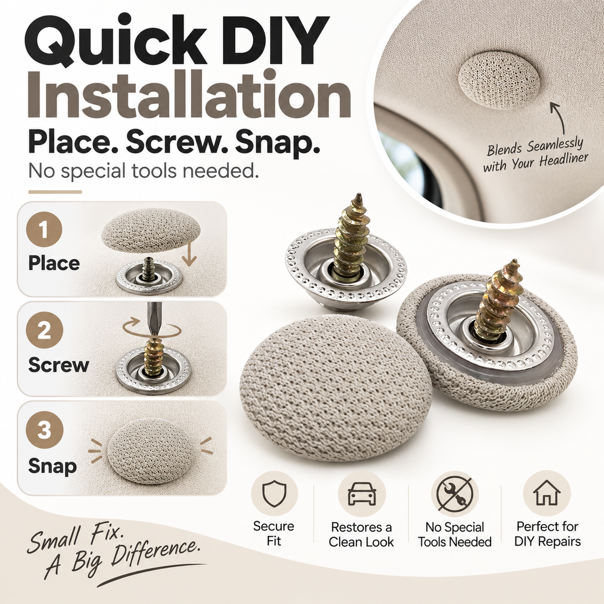 🚗🛡️50 Pack Car Roof Headliner Repair Buttons- Fabric Covered Retainer Screws