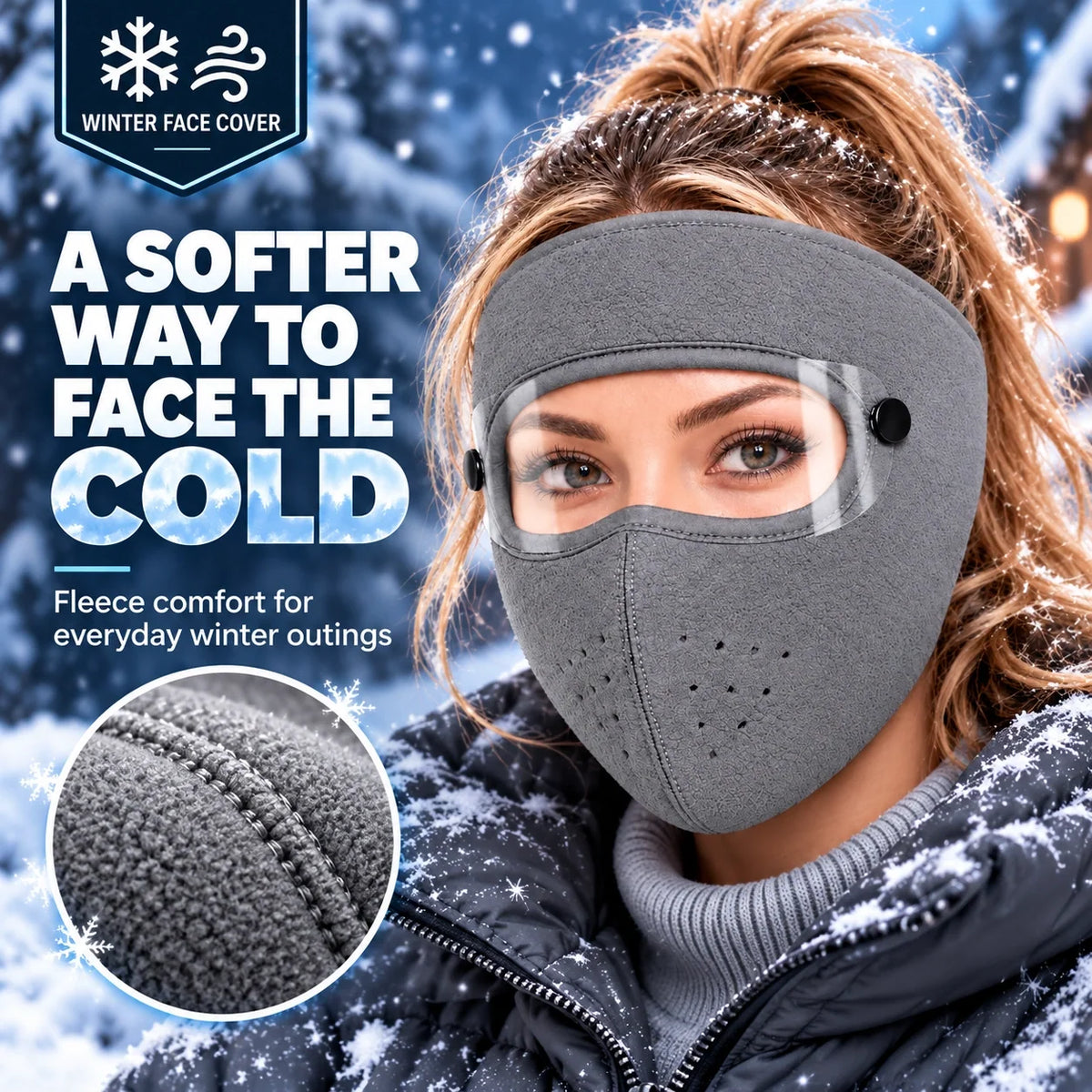 Winter Thermal Fleece Face Mask 2 Pack – Windproof Full Face Cover with Detachable Goggles