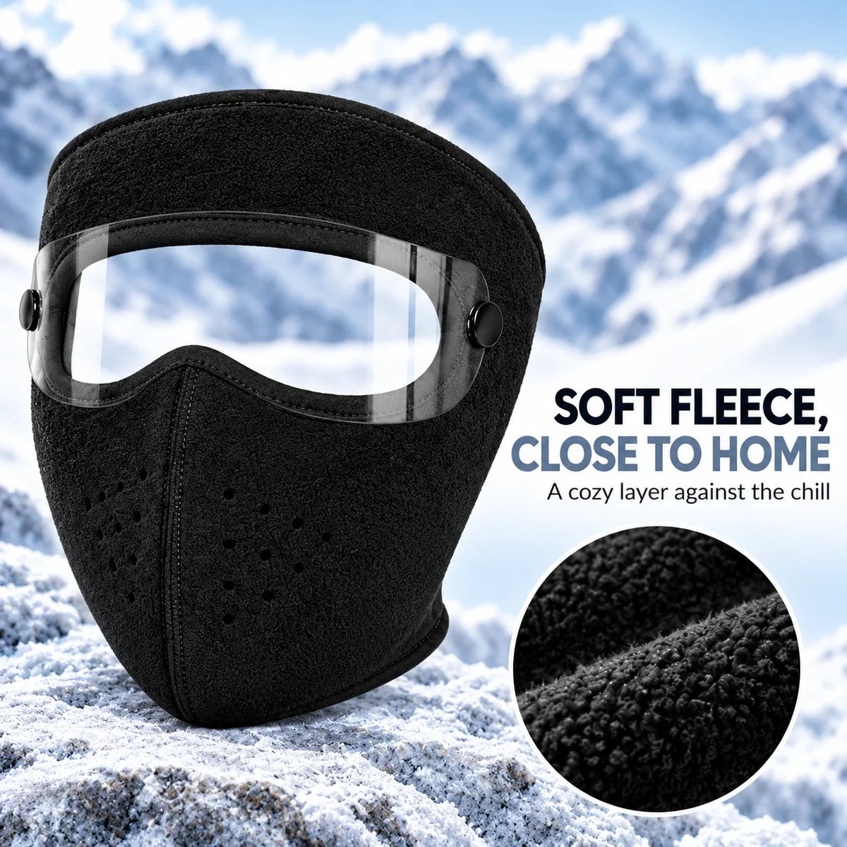 Winter Thermal Fleece Face Mask 2 Pack – Windproof Full Face Cover with Detachable Goggles