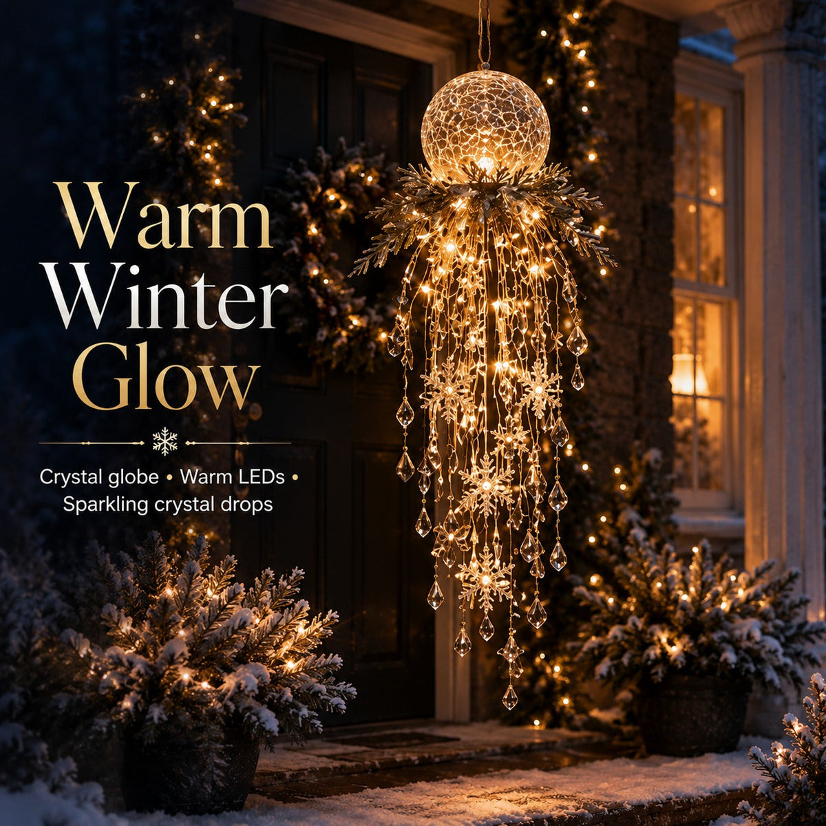 🎅 Christmas Hanging Snowflake & Crystal LED Light | Magical Porch Glow ✨