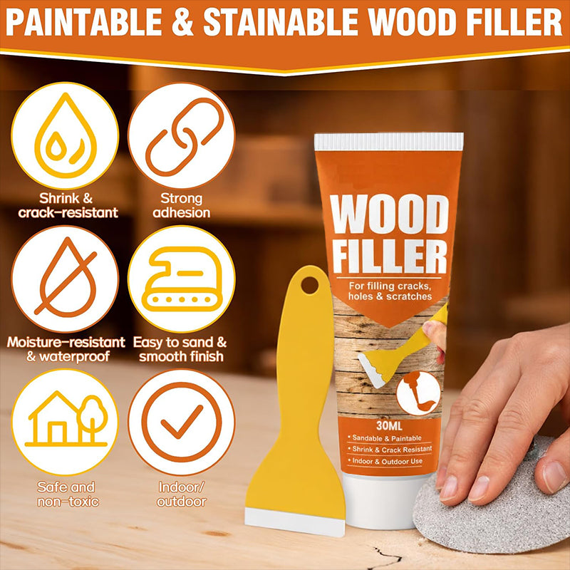 🔥 Fix Scratches & Holes in Seconds! Heavy-Duty Wood Filler Paste with Scraper Tool 🛠️🪵