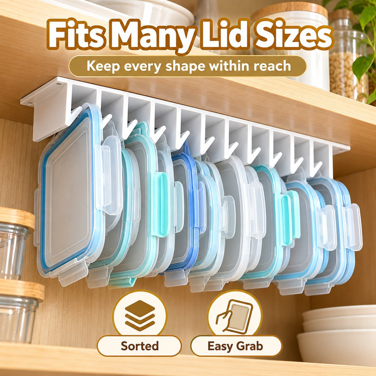 ✨ Under-Shelf Lid Organizer – Save Cabinet Space & Keep Kitchen Lids Neatly Organized 🏡