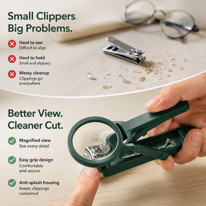 🔍Magnifying Precision Nail Clipper with Anti-Splash Guard & Easy Grip