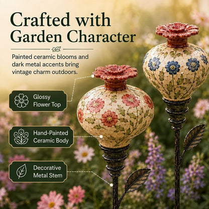 Vintage Ceramic Hummingbird Feeder Garden Stake (Set of 3) 🌺🐦✨ Best Seller
