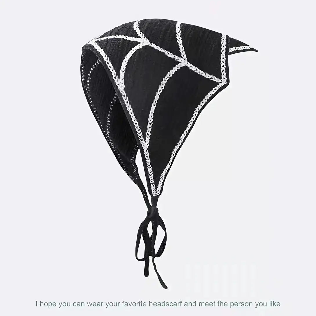 ⭐ The Ultimate Spooky Season Fashion Accessory: 4-Pack Boho Crochet Halloween Triangle Headscarf Set 🎃👻