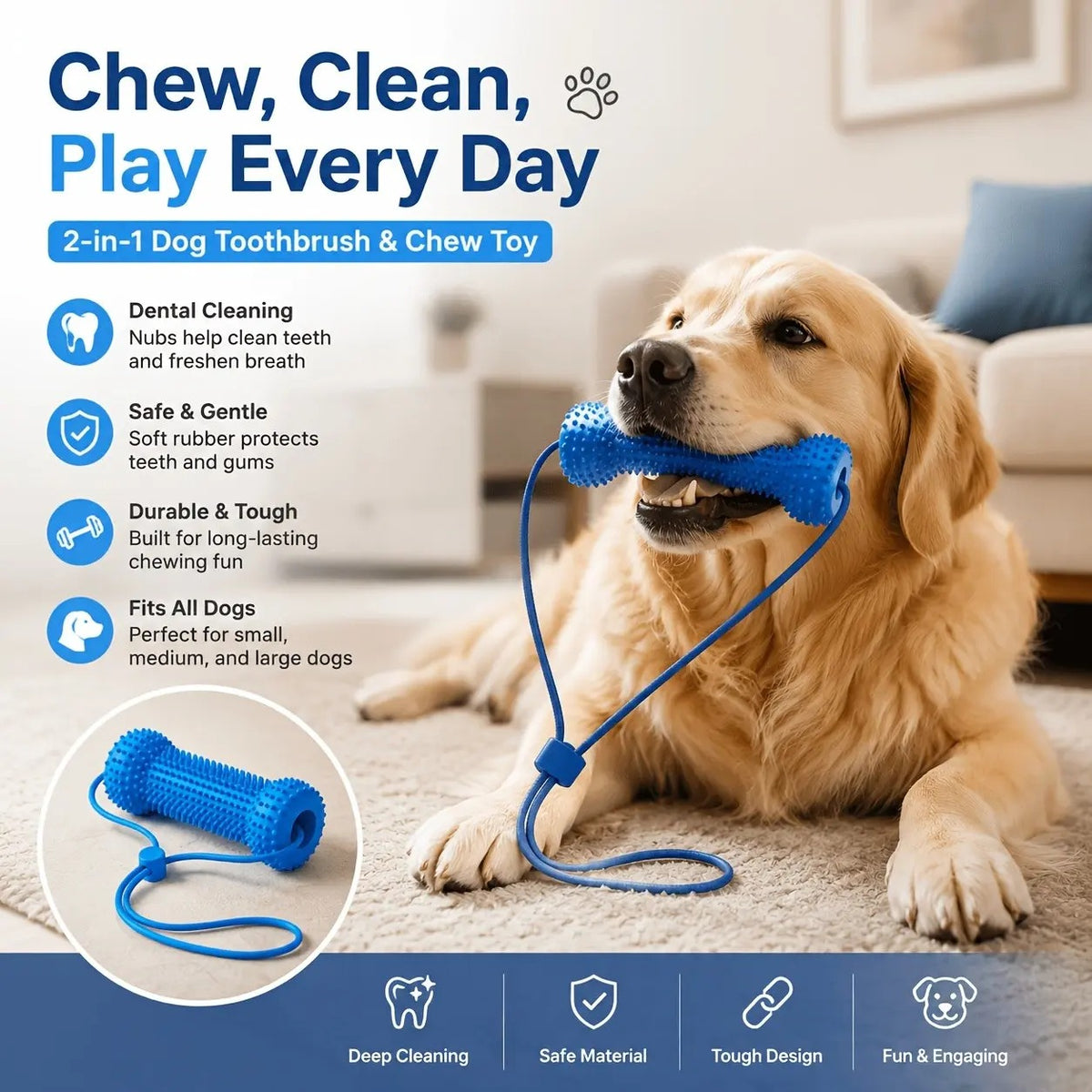Adjustable neck strap dog tooth cleaning chew stick