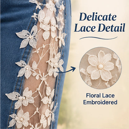 🌸 Women's Floral Lace Panel Flare Jeans – Flattering Western-Inspired Denim