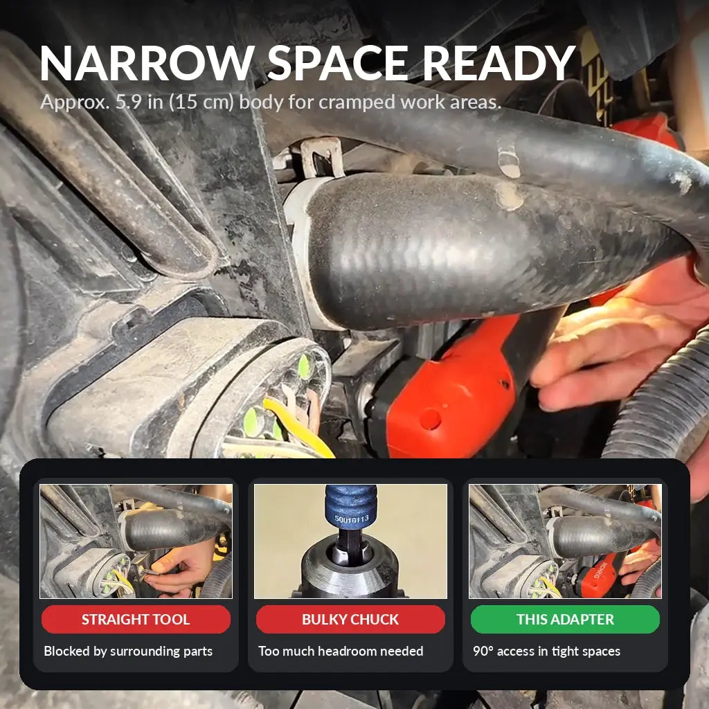 90° Right Angle Drill Adapter for Tight-Space Fastening