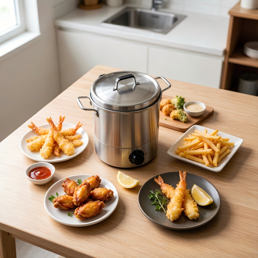 🛡️Premium 304 Stainless Steel🌡️  Deep Fryer Pot with Thermometer & Lid🍟