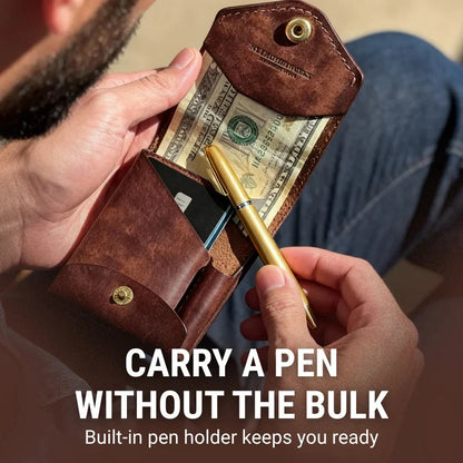 Vintage Leather Wallet with Pen Holder | Compact EDC |  Free A Pen