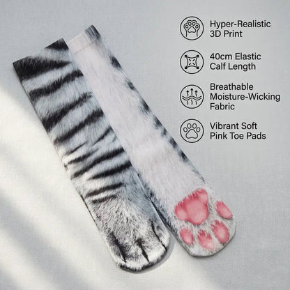 Realistic Cat Paw Socks – Cute Fur Print & Pink Paw Pad Design 🐾