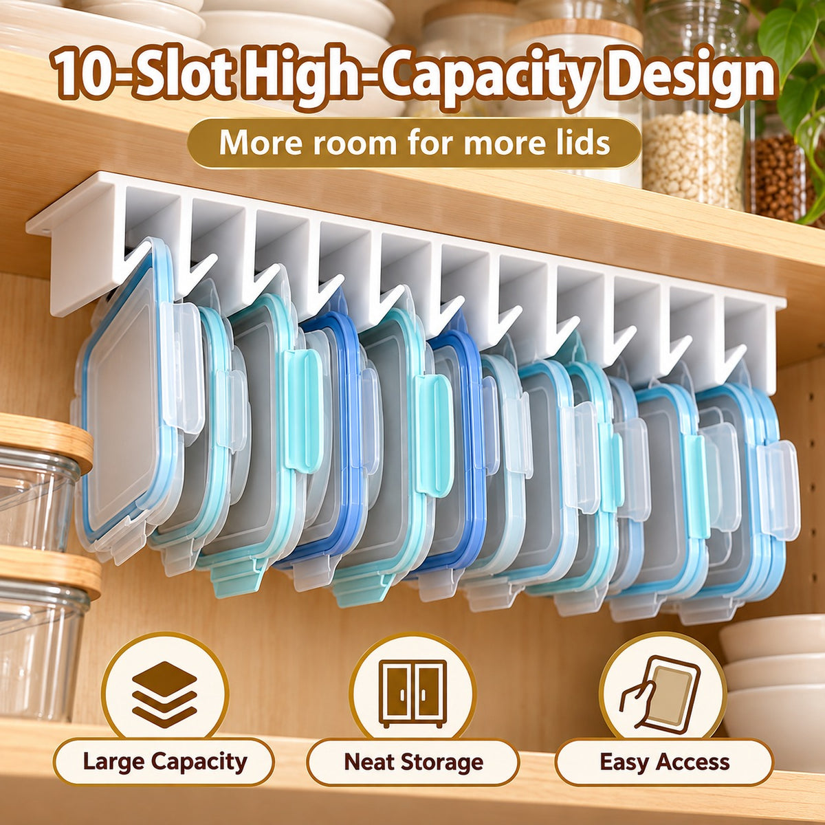✨ Under-Shelf Lid Organizer – Save Cabinet Space & Keep Kitchen Lids Neatly Organized 🏡