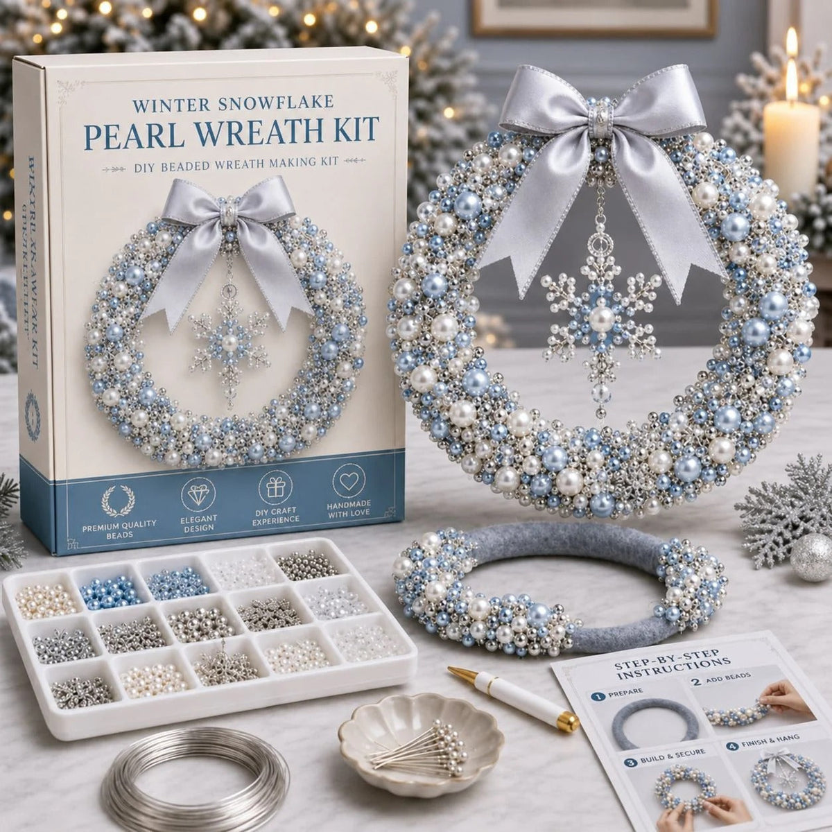DIY Christmas Pearl Wreath Kit – Create Your Own Beautiful Holiday Decor