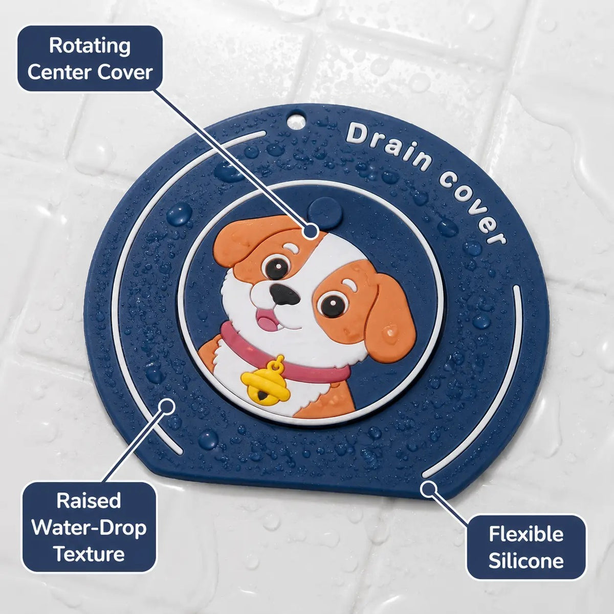 Flexible silicone drain cover with rotating center