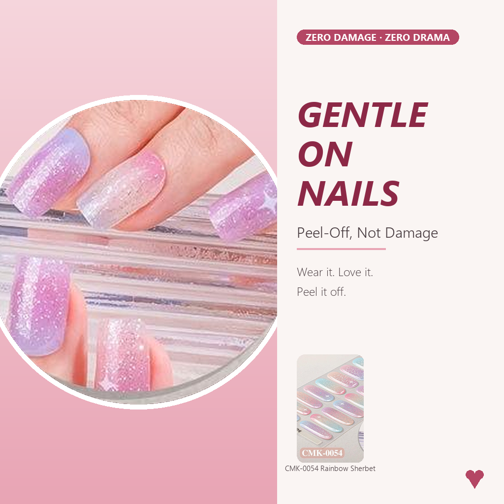 UV-Free Gel Nail Wraps | 5-Minute Salon-Shine Manicure