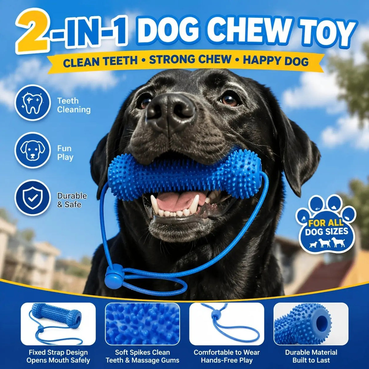 Adjustable neck strap dog tooth cleaning chew stick