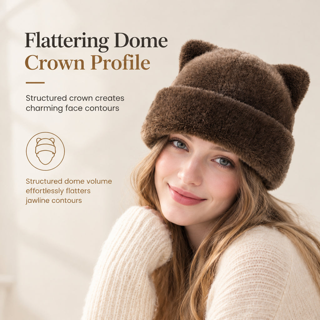 🐻 Fluffy Leopard Print Beanie Hat – Cozy Faux Fur Winter Hat with Cute Bear Ears
