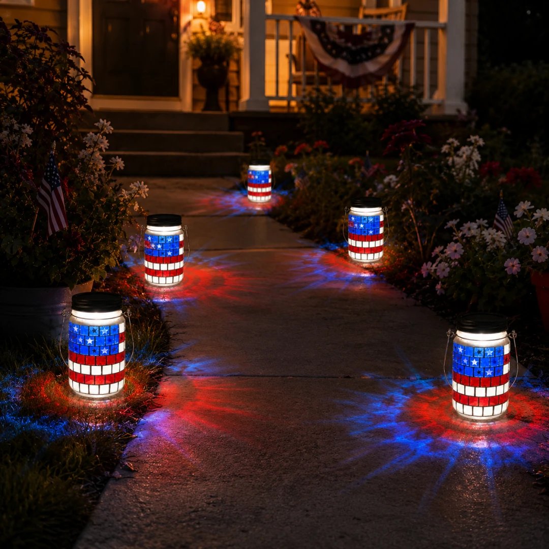 🔥 Last Day 50% OFF - 4th of July Solar Patriotic Mason Jar Lantern