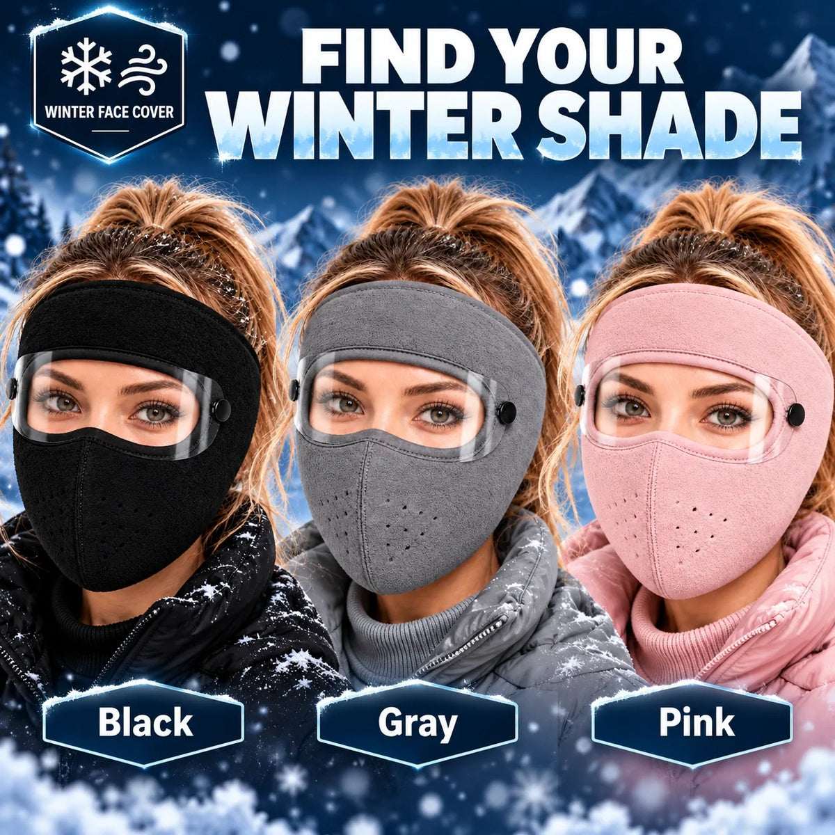 Winter Thermal Fleece Face Mask 2 Pack – Windproof Full Face Cover with Detachable Goggles
