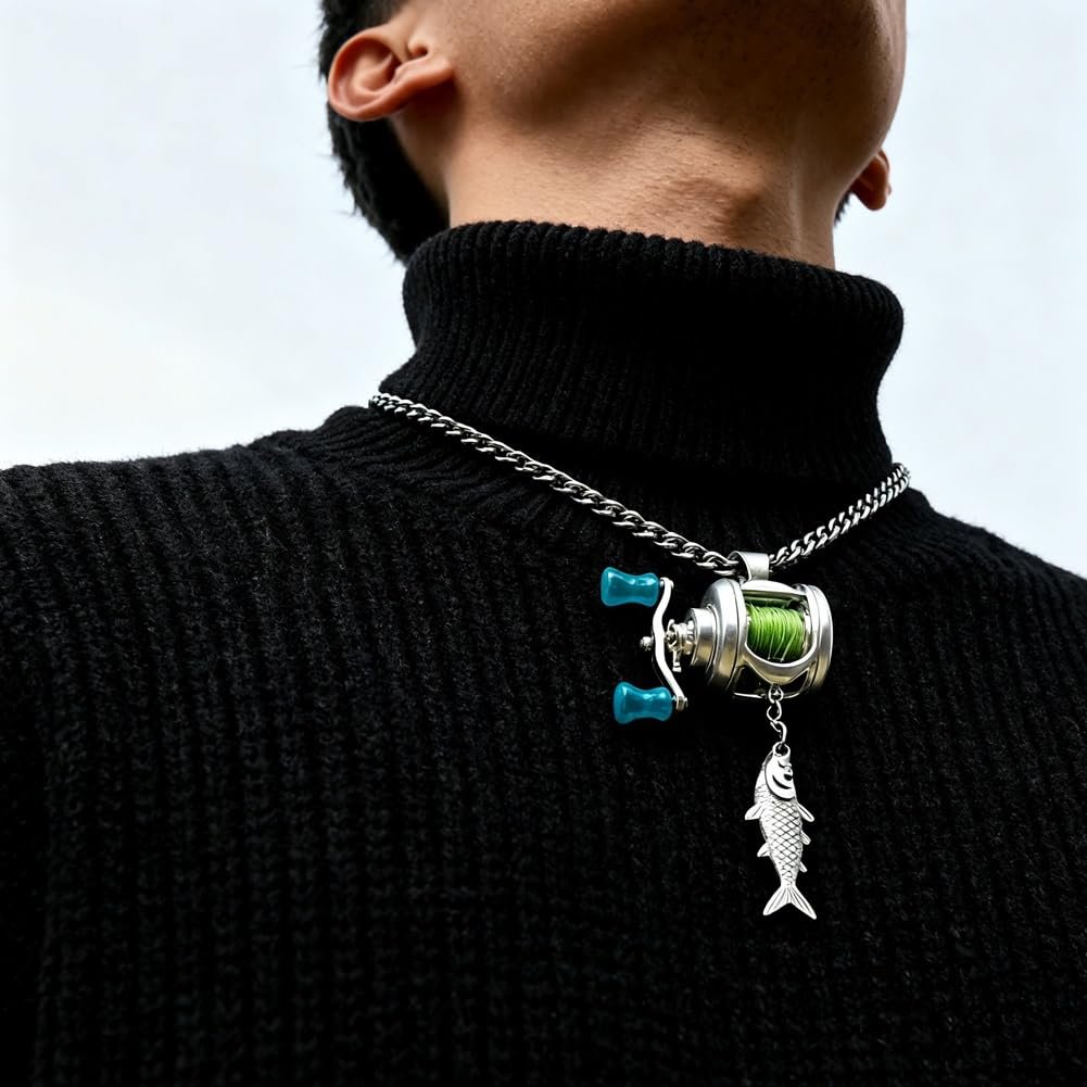 😍 Collectible Mini Fishing Reel Pendant Necklace for Anglers
