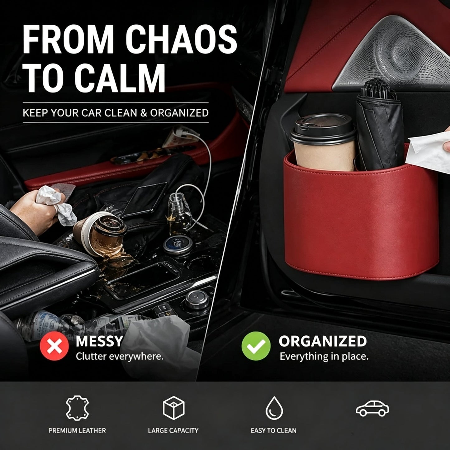 🚗Leather Car Door Cup Holder – Wide‑mouth opening, easy reach for drinks & phone. ✨