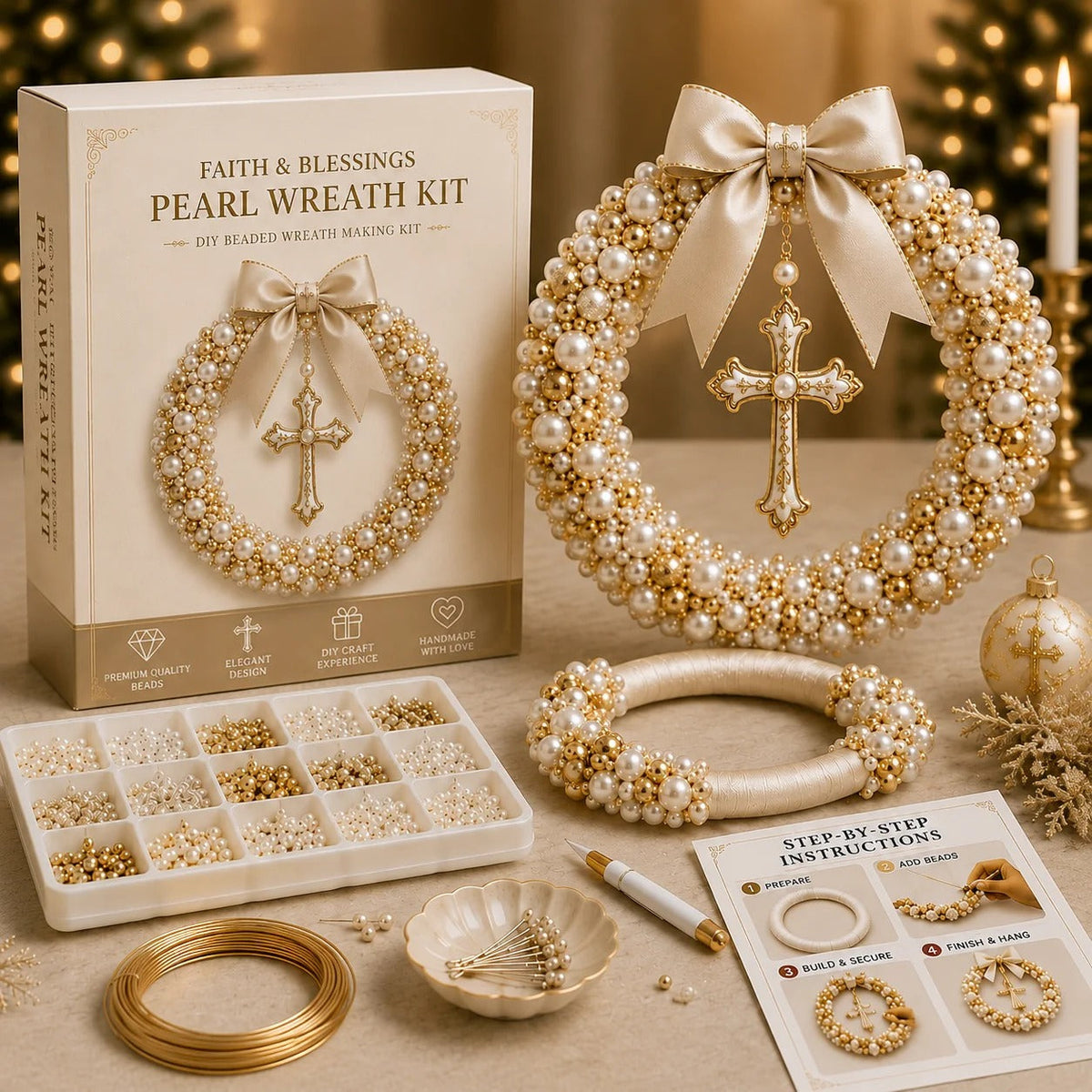 DIY Christmas Pearl Wreath Kit – Create Your Own Beautiful Holiday Decor