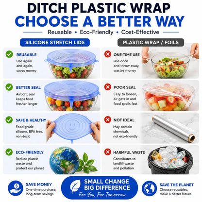 🥗6-Pack Reusable Silicone Stretch Lids - Airtight & BPA Free Food Covers