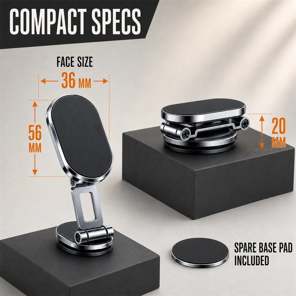 Foldable Magnetic Car Phone Mount | 6 N52 Magnets