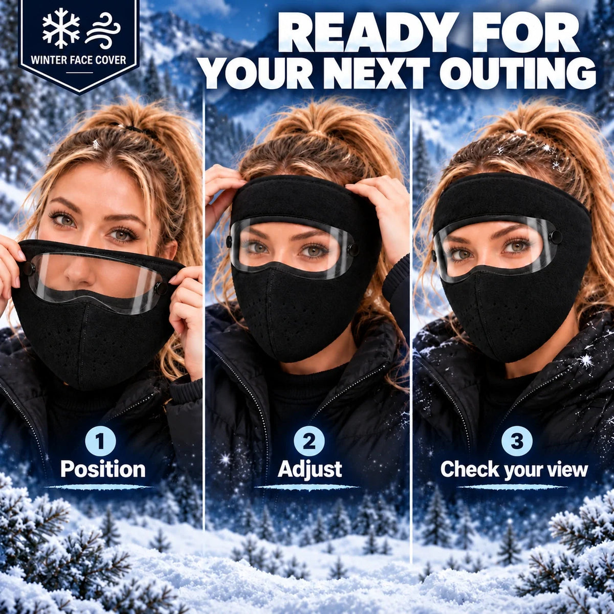 Winter Thermal Fleece Face Mask 2 Pack – Windproof Full Face Cover with Detachable Goggles
