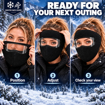 Winter Thermal Fleece Face Mask 2 Pack – Windproof Full Face Cover with Detachable Goggles