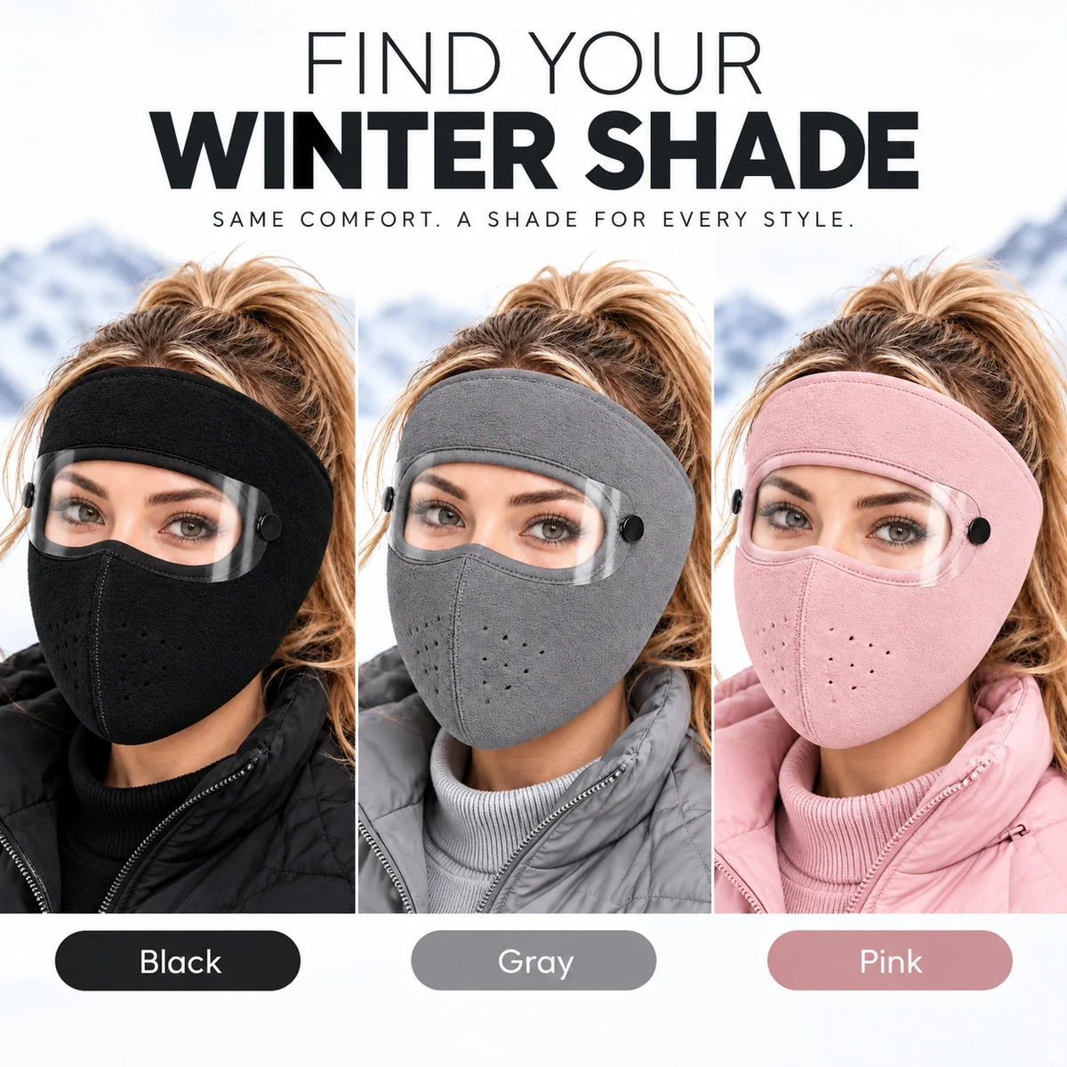 Winter Thermal Fleece Face Mask 2 Pack – Windproof Full Face Cover with Detachable Goggles