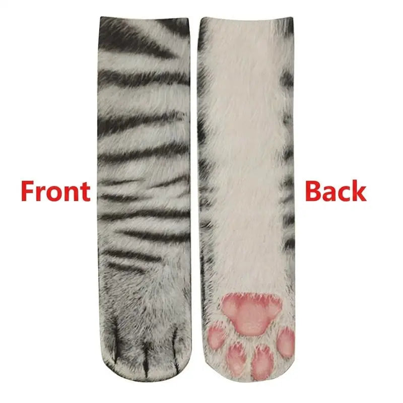 Realistic Cat Paw Socks – Cute Fur Print & Pink Paw Pad Design 🐾