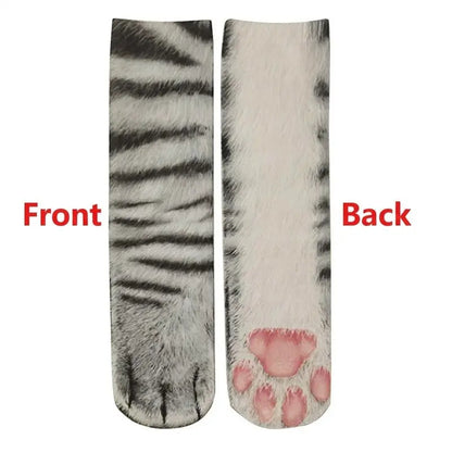 Realistic Cat Paw Socks – Cute Fur Print & Pink Paw Pad Design 🐾