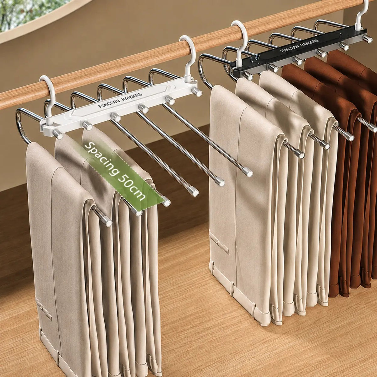 Open ended pants hanger bars for easy access