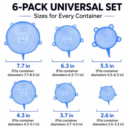 🥗6-Pack Reusable Silicone Stretch Lids - Airtight & BPA Free Food Covers