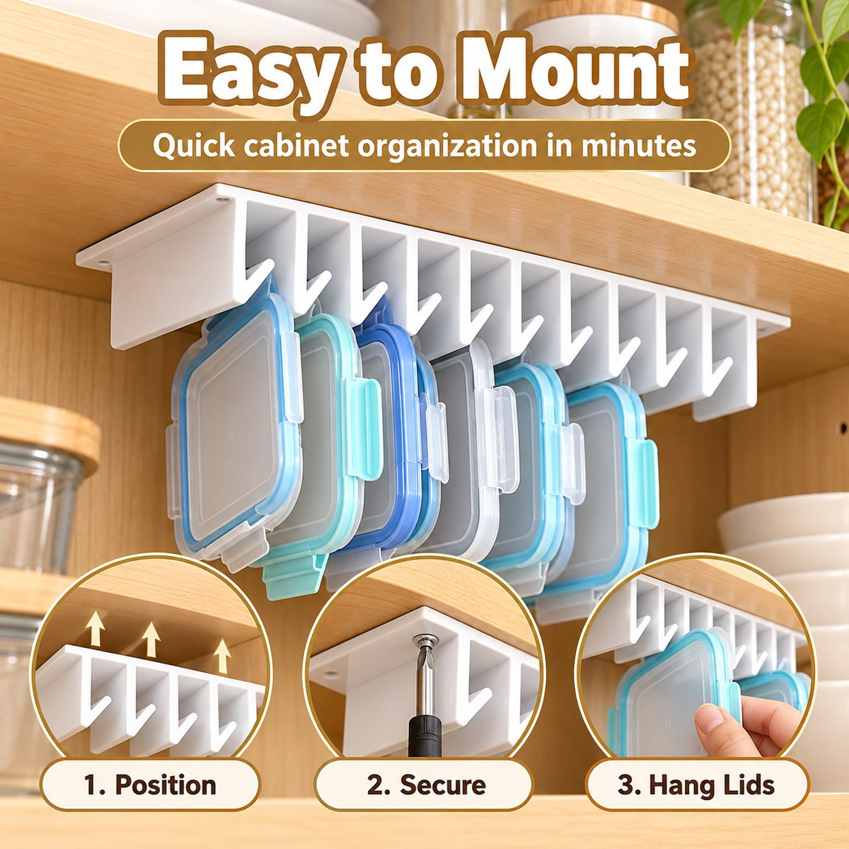 ✨ Under-Shelf Lid Organizer – Save Cabinet Space & Keep Kitchen Lids Neatly Organized 🏡