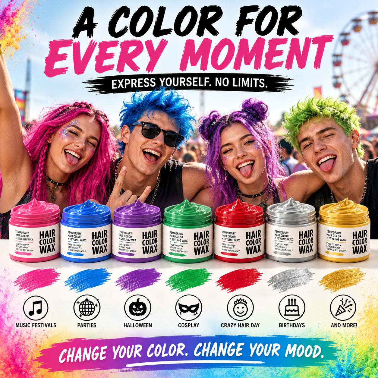🌈Instant Hair Color Wax | Washable Temporary Styling Clay🔥