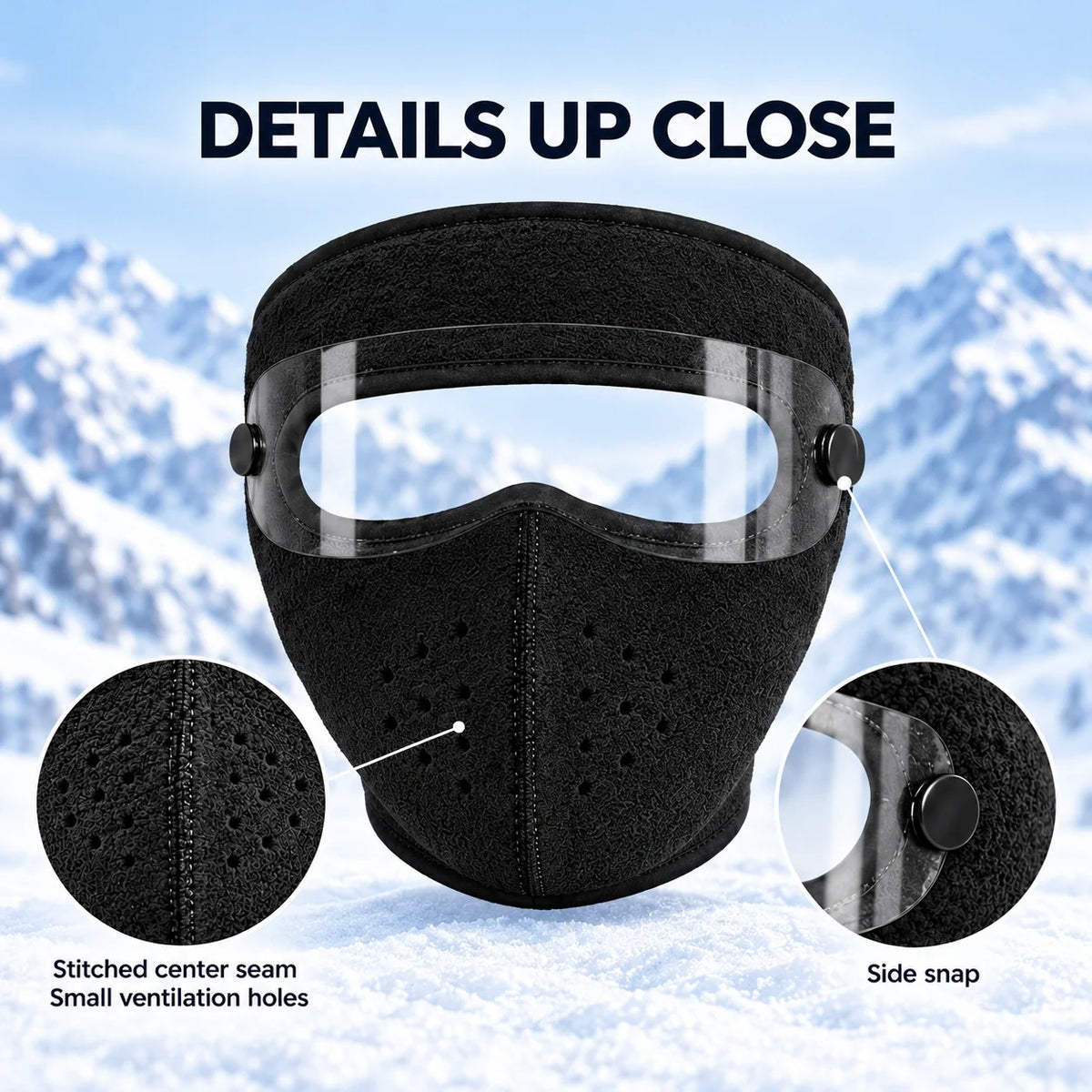 Winter Thermal Fleece Face Mask 2 Pack – Windproof Full Face Cover with Detachable Goggles