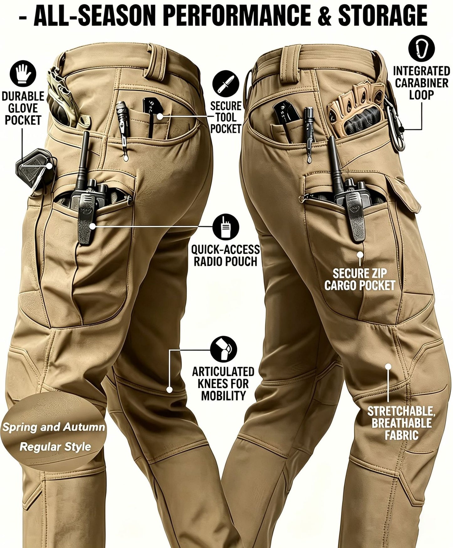Men’s Tactical Pants – Stretch Waterproof Fabric, Durable Cargo Pants