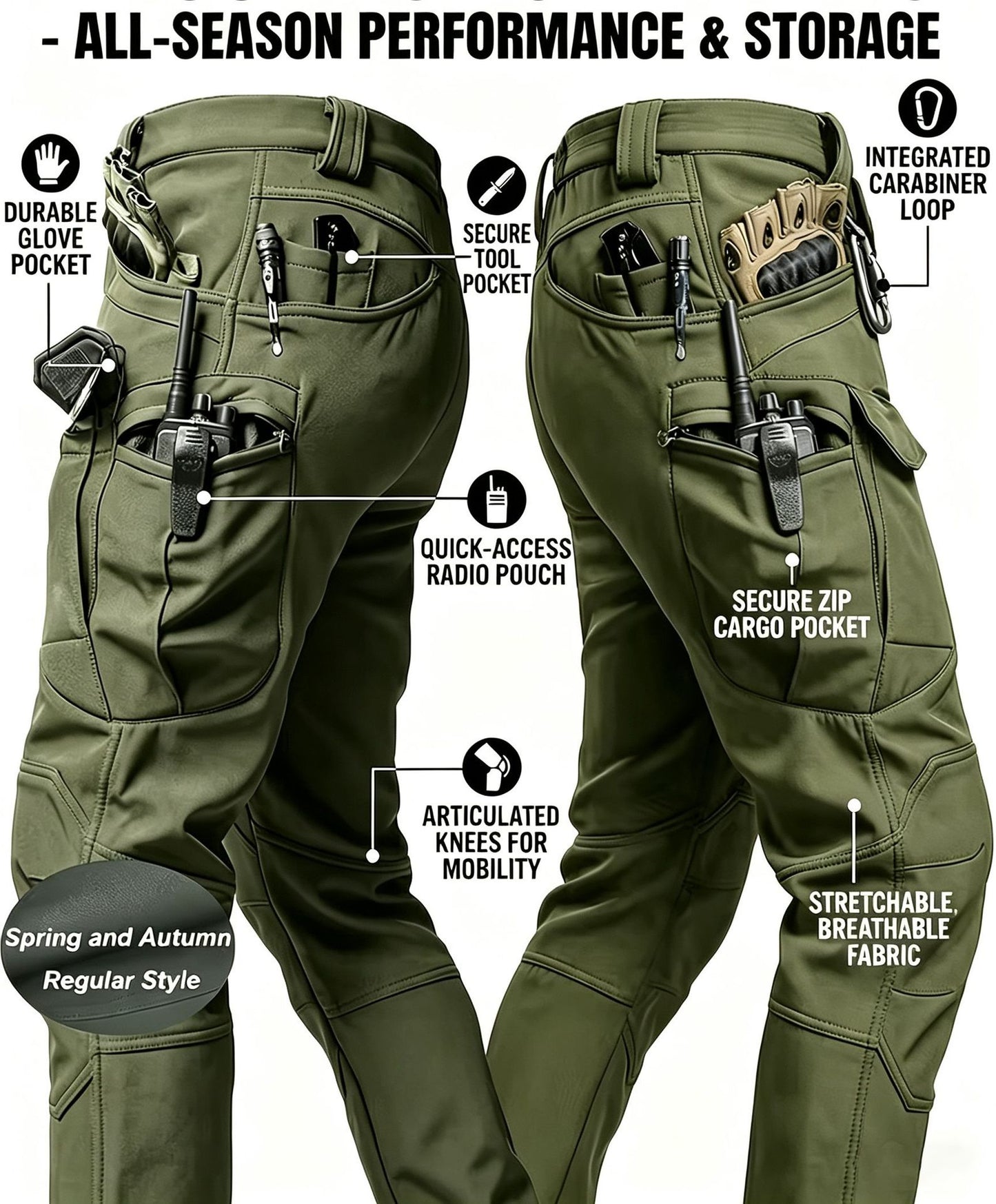 Tactical cargo pants utility storage system