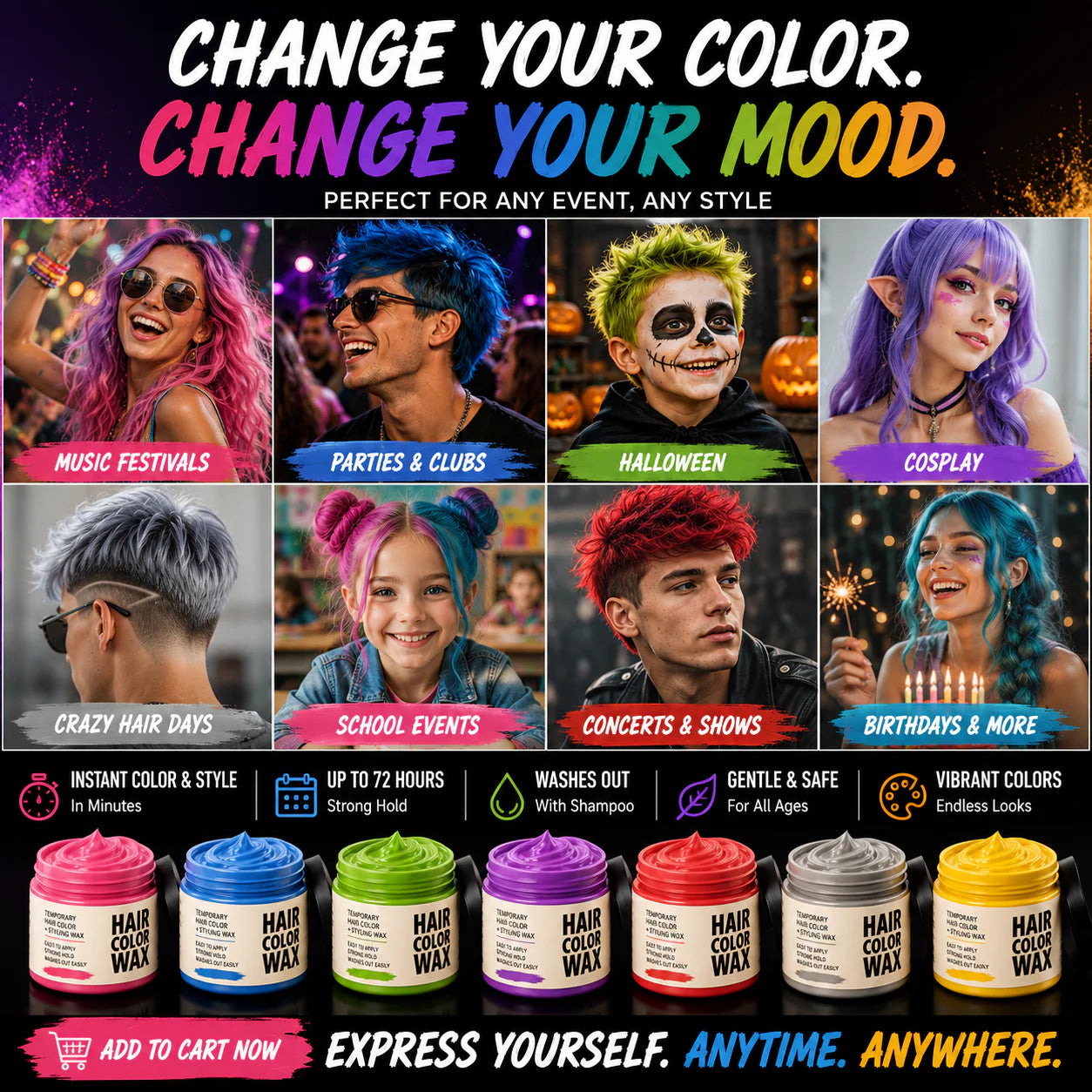 🌈Instant Hair Color Wax | Washable Temporary Styling Clay🔥