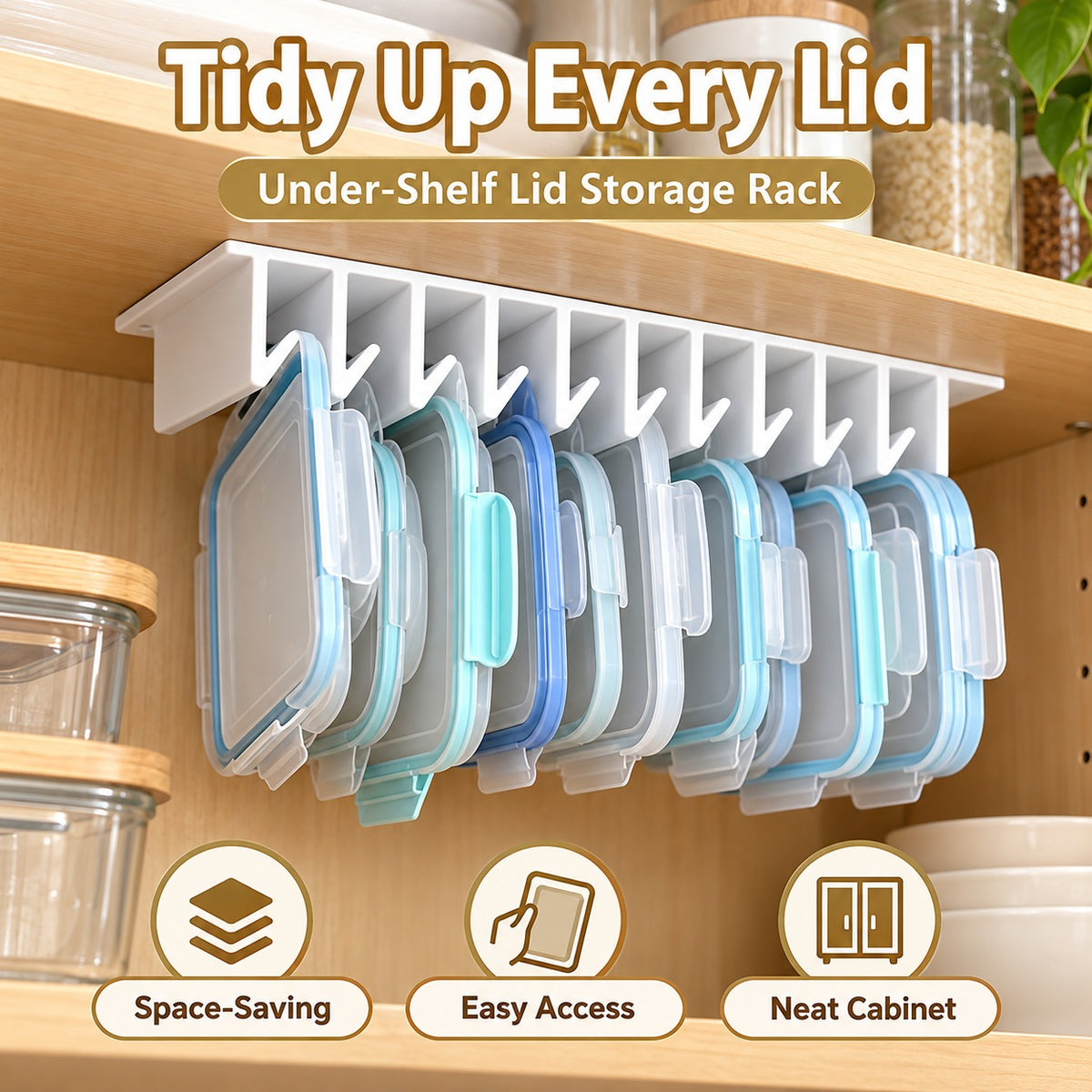 ✨ Under-Shelf Lid Organizer – Save Cabinet Space & Keep Kitchen Lids Neatly Organized 🏡