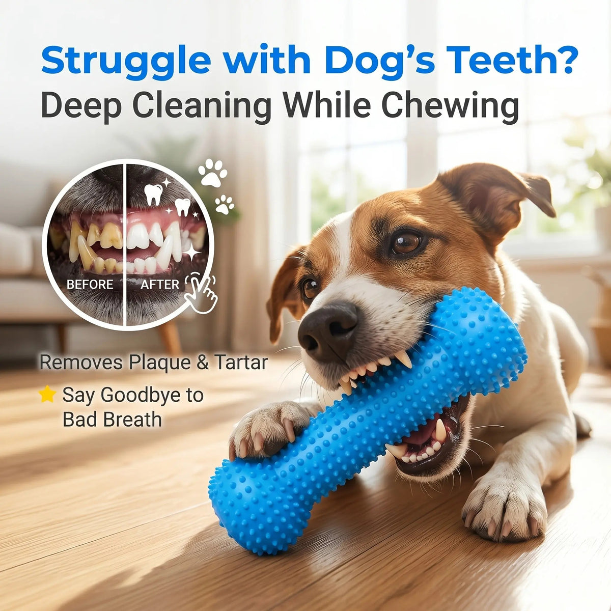 Adjustable neck strap dog tooth cleaning chew stick